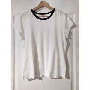 NEW Goldie Lewinter | White Ringer Tee With Navy Collar